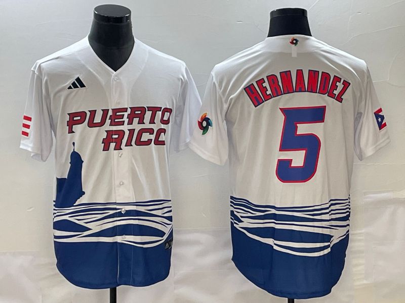 Men 2023 World Cub Puerto Rico 5 Hernandez White Nike MLB Jersey7